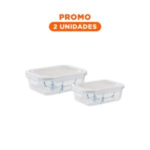 Pack2 Taper de Vidrio Transparente 1040ml con Divisiones para Lonchera