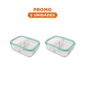 Pack2 Taper de Vidrio con Diseño Practico y Divisiones 1040 ml Transparente Linea Celeste