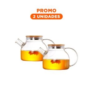 Pack2 Contenedor de Vidrio 1L con Tapa de Madera y Filtro en Pico Facil y Seguro