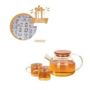 Jarra de Vidrio 1L con Tapa de Madera y Filtro en Pico Durable y Portatil Y+Regalo Sticker