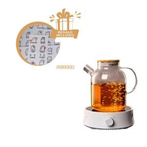 Jarra de Vidrio 1.5L con Tapa de Madera y Filtro en Pico Durable y Portatil Y+Regalo Sticker