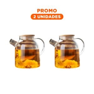 Pack2 Jarro de Vidrio 1.5L con Tapa de Madera y Filtro en Pico Facil de Usar