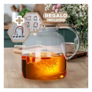 Jarra de Vidrio 1.8L con Tapa de Madera y Filtro para Jugos y Agua Natural Y+Regalo Sticker