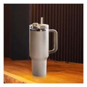 Termo 1200ML en Color Blanco con Asa y Sorbete en ABS y Acero para Bebidas