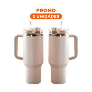 Pack2 Set Vaso 1200ML en Color Blanco con Sorbete Practico y Asa Firme ABS y Acero