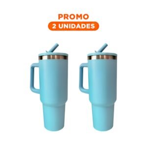 Pack2 Set Vaso 1200ML en Color Celeste con Pico Practico y Asa Firme ABS y Acero