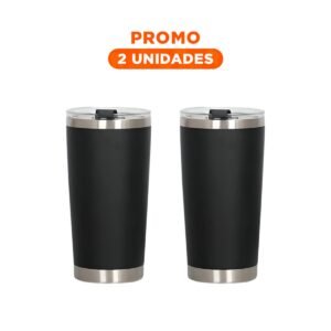 Pack2 Termo Negro 600ML con Tapa y Diseno de Acero Inoxidable para Viajes