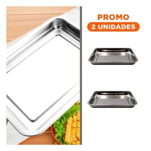 Pack2 Plato Rectangular De Acero Plateado Para Cocina Hogar Y Eventos Especiales