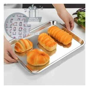 Plato rectangular de acero plateado para servir alimentos en hogar y cocina Y+Regalo Sticker