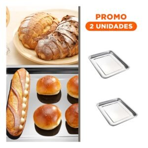 Pack2 Bandeja de acero inoxidable rectangular para servir y organizar en casa