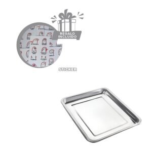 Bandeja resistente rectangular de acero plateado para cocina y uso diario Y+Regalo Sticker