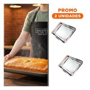 Pack2 Charola rectangular de acero plateado para servir alimentos y decorar hogar