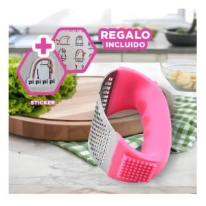 Triturador de Cocina con Mango Rosado y Plateado de Plastico para Uso Diario Y+Regalo Sticker