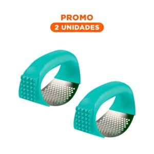 Pack2 Aplastador Verde Agua y Plateado con Mango de Plastico para Ajo Fresco