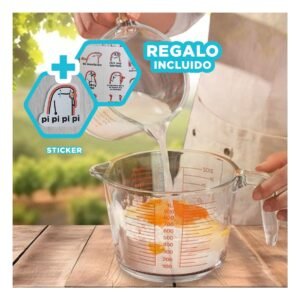 Taza Medidora de Vidrio 1L Transparente Perfecta para Medir Ingredientes Y+Regalo Sticker