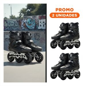 Pack2 Par Patines Lineal Pro Ollie Negro T42 con Ruedas de Alto Rebote y Calidad