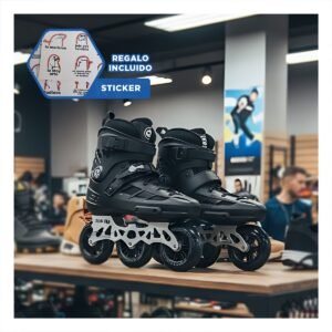 Equipo Patines Lineal Pro Ollie Negro T44 con Estructura de Metal Firme Y+Regalo Sticker
