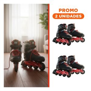 Pack2 Par Patines Urbanos Ollie Rojo y negro Talla M con Ruedas de Calidad