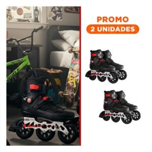 Pack2 Par Patines Lineal Pro Ollie Rojo y negro T42 con Ruedas de Alto Rebote