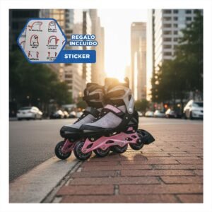 Par Patines Lineales Urbanos Ollie Rosado y plomo Talla L para Paseo Nocturno Y+Regalo Sticker