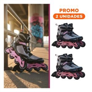 Pack2 Par Patines Lineales Urbanos Ollie Rosado y plomo Talla L con Ruedas de Calidad