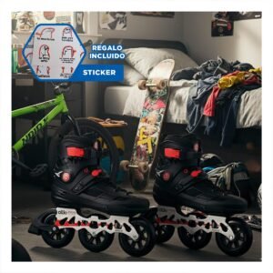 Par Patines Lineal Pro Ollie Rojo y negro T43 para Velocidad y Control Y+Regalo Sticker