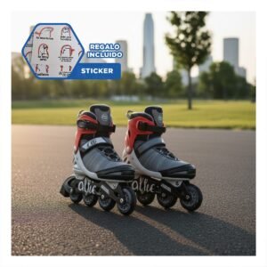 Equipo Patines Lineales Urbanos Ollie Rojo y plomo Talla L para Ejercicio Y+Regalo Sticker