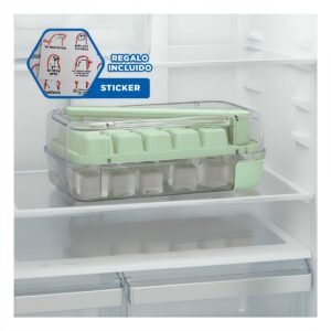 Contenedor para cubos de hielo verde clic linea versatil y duradero Y+Regalo Sticker