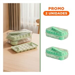 Pack2 Recipiente de hielo verde clic linea con compartimentos faciles de llenar y limpiar