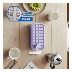 Bandeja Flexible Morada para Cubos de Hielo con Clic Seguro Y+Regalo Sticker