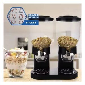 Contenedor doble de granos 2L negro para almacenaje y cocina diaria Y+Regalo Sticker