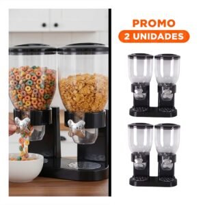 Pack2 Envase doble de granos 2L negro para organizar cocina y despensa