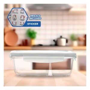 Envase Vidrio 2 Divisiones 1040ml Transparente Linea Blanca Comida Y+Regalo Sticker
