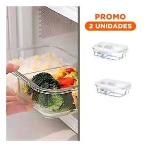 Pack2 Recipiente Vidrio 2 Divisiones 1040ml Transparente Linea Blanca Oficina