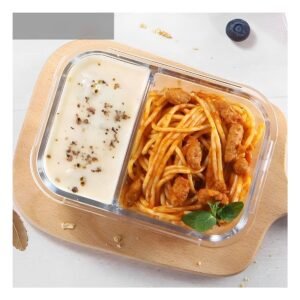 Recipiente de Vidrio con Tapa 2 Divisiones 1040ml Transparente Linea Celeste para Hogar