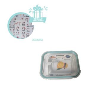 Envase de Vidrio con Tapa 2 Divisiones 1040ml Transparente Linea Celeste Y+Regalo Sticker