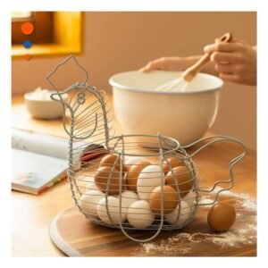 Canastilla para Huevos con Asa Blanco Figura de Gallina Decorativa