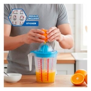 Exprimidor Manual para Naranja con Recipiente Medidor 1000 ml Celeste Y+Regalo Sticker