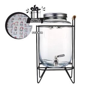 Contenedor de Bebida 4L con Base Metalica Puntas Negro Transparente Casa Y+Regalo Sticker