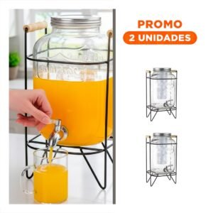 Pack2 Dispensador Moderno de Bebida 4L con Base Metalica Negro Transparente