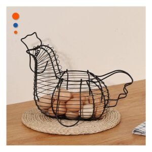 Cesta Porta Huevos con Asa Negro Diseño Gallina para Cocina Hogar Festivo