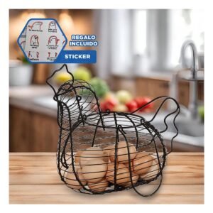 Recipiente para Huevos con Asa Negro con Detalle De Gallina Decoracion Hogar y+Regalo Sticker