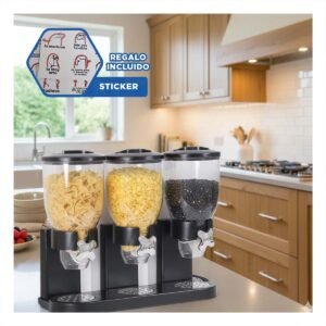 Contenedor triple de granos negro para cocina almacenamiento funcional Y+Regalo Sticker