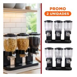 Pack2 Envase triple de granos negro para almacenar granos y cereales en cocina