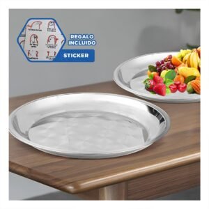 Platos de Acero Circular en Pack de 4 Piezas para Cocina Moderna Y+Regalo Sticker