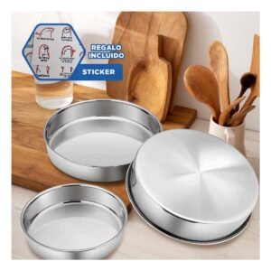 Charolas Redondas Metalicas en Set para Cocina y Reuniones Familiares Y+Regalo Sticker