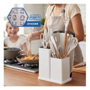 Set Integral de Utensilios de Cocina con 18 Piezas Blanco en Silicona y Madera Y+Regalo Sticker