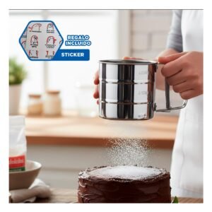 Cernidor Compacto de Harina 10,5x9 cm Plateado para Cocina Y+Regalo Sticker
