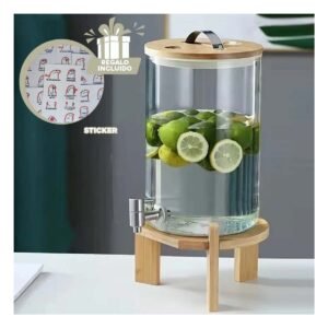 Jarra Dispensadora 8L Transparente con Base de Madera Practica para Reuniones Y+Regalo Sticker