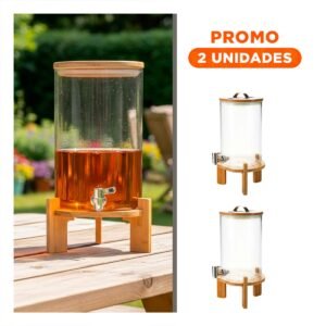Pack2 Dispensador Transparente 8L con Base de Madera Diseno Decorativo para Mesa